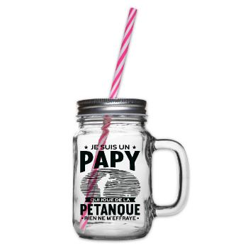Papy Pétanque Cadeau Humour Boccia Homme Petanque - Bocal à boisson - transparent - Droite