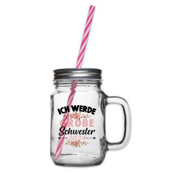 Große Schwester 2024 Baby Schwangerschaft Kind - Henkelglas mit Schraubdeckel - Klar - Rechts