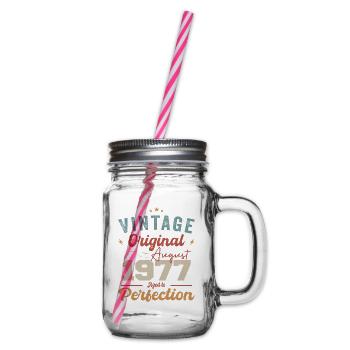 August 1977 Vintage Jahrgang Geburtstag Retro - Henkelglas mit Schraubdeckel - Klar - Rechts
