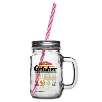 Vintage Oktober 1945 Retro Geburtstagsgeschenk - Henkelglas mit Schraubdeckel - Klar - Rechts