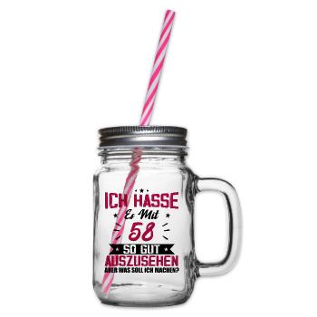 Ich hasse es mit 58 Geburtstag Gut Aussehen - Henkelglas mit Schraubdeckel - Klar - Rechts