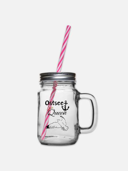 Ostsee Queen-Ostsee Königin-Anker und Möwe - Henkelglas mit Schraubdeckel - Klar