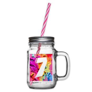 NO. 7 NUMBER 7 COLORFUL 7TH BIRTHDAY - Glass jar with handle and screw cap - clear - Right