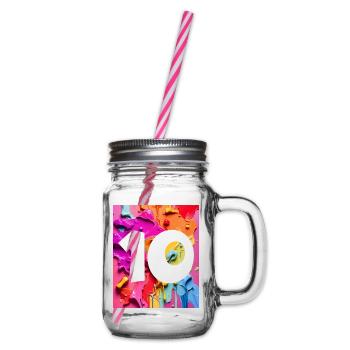 NR. 10 NUMMER 10 BUNT 10. GEBURTSTAG - Henkelglas mit Schraubdeckel - Klar - Rechts