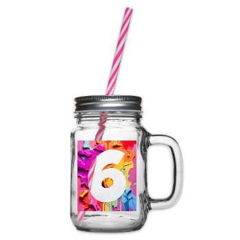 NR. 6 NUMMER 6 BUNT 6. GEBURTSTAG - Henkelglas mit Schraubdeckel - Klar - Rechts