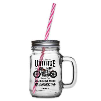 Vintage Motorcycle Bikers Motorbike Birthday 1974 - Glass jar with handle and screw cap - clear - Right