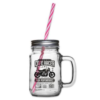 Cafe Racer Motorcycle Birthday Biker Born 1981 - Glass jar with handle and screw cap - clear - Right