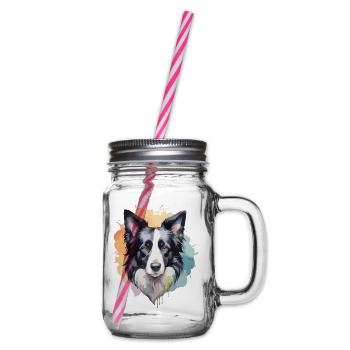 Border Collie Hund Cool Bunt - Henkelglas mit Schraubdeckel - Klar - Rechts