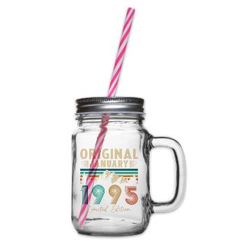 Birthday Gift Born In January 1995 - Glass jar with handle and screw cap - clear - Right