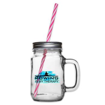 Rowing is my therapy, rowing, rowing - Glass jar with handle and screw cap - clear - Right
