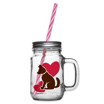 Cute dog with hearts - Glass jar with handle and screw cap - clear - Right