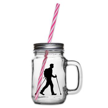 Nordic Walking Man Silhouette - Glass jar with handle and screw cap - clear - Right