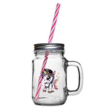 Cute Unicorn Pilot - Henkelglas mit Schraubdeckel - Klar - Rechts