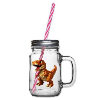 Oranger Pixel-T-Rex - Henkelglas mit Schraubdeckel - Klar - Rechts