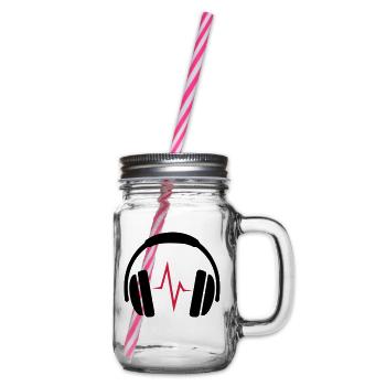 DJ headphones with Beat - Glass jar with handle and screw cap - clear - Right