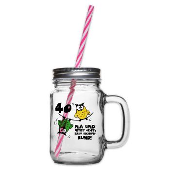 40 birthday, owls on the rope, round - Glass jar with handle and screw cap - clear - Right