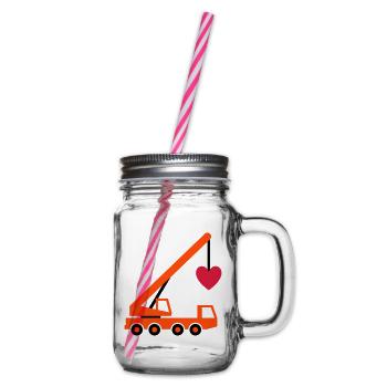 ★ Design colors can be changed ★ Mobile crane with a heart - Glass jar with handle and screw cap - clear - Right