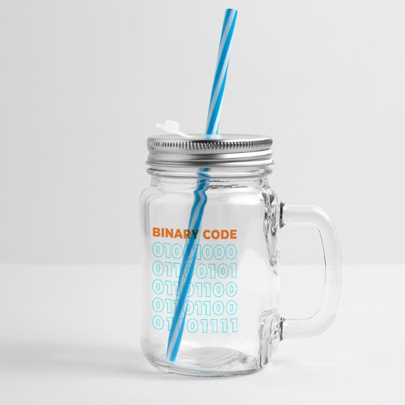 Binary code Glass jar with handle and screw cap