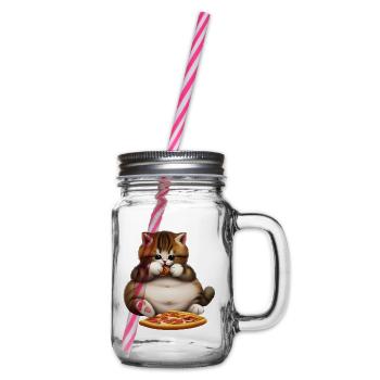 Pizza lover cat - Glass jar with handle and screw cap - clear - Right