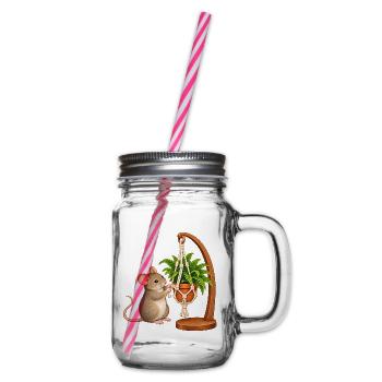 Maus knüpft einen Pflanzenhalter - Henkelglas mit Schraubdeckel - Klar - Rechts