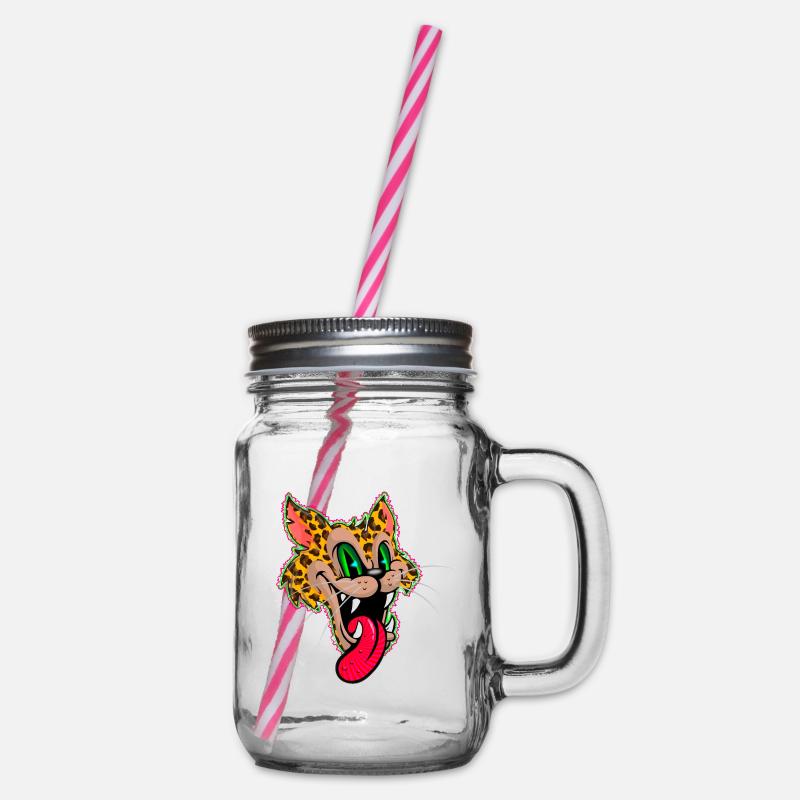 Leopard Comic Psychedelisch - Henkelglas mit Schraubdeckel - Klar