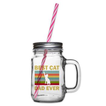 Best cat dad ever best cat dad kitten - Glass jar with handle and screw cap - clear - Right