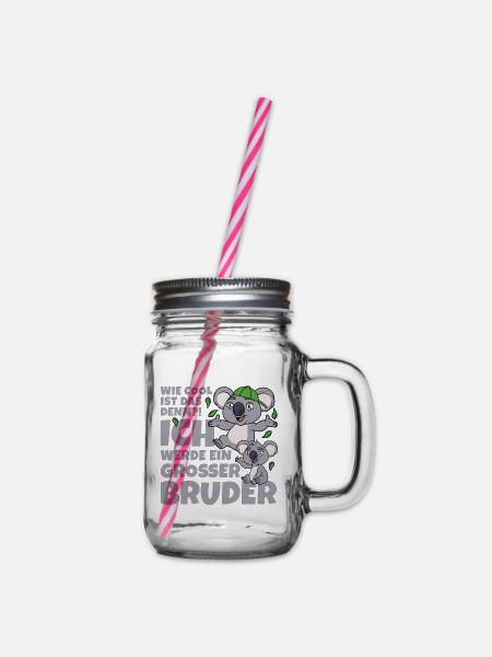 Koalabär Koala Geschwister cooler großer Bruder - Henkelglas mit Schraubdeckel - Klar