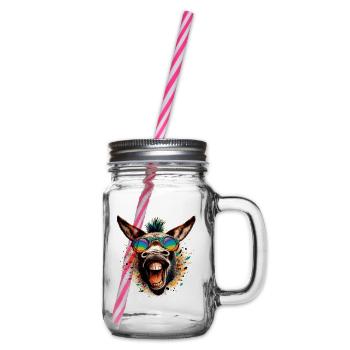 ASS CRAZY HORSE COLORFUL HIPPIE GRASS PARTY DONKEY - Glass jar with handle and screw cap - clear - Right