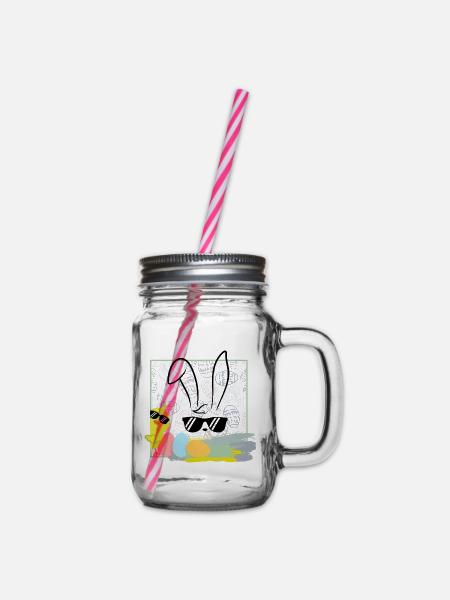 cooler Osterhase mit Sonnenbrille Ostern Ostereier - Henkelglas mit Schraubdeckel - Klar