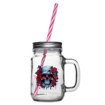 Grinsender Blumenschädel - Henkelglas mit Schraubdeckel - Klar - Rechts