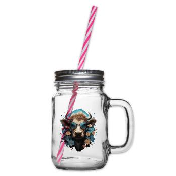 Lustige Kuh mit Blumen - Henkelglas mit Schraubdeckel - Klar - Rechts