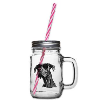 Great Dane with sunglasses - Glass jar with handle and screw cap - clear - Right
