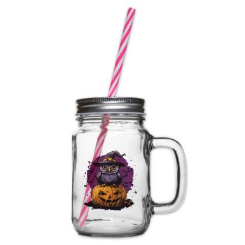 Lustige Halloween Eule - Henkelglas mit Schraubdeckel - Klar - Rechts