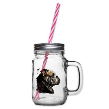 English Bulldog Art - Glass jar with handle and screw cap - clear - Right