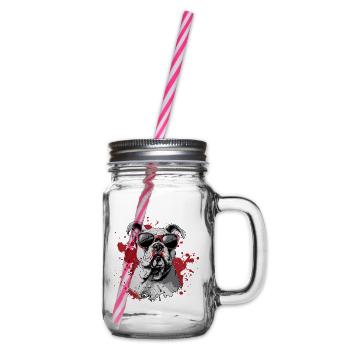 Cool English Bulldog with Sunglasses - Glass jar with handle and screw cap - clear - Right