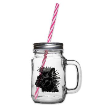 Punk Rock French Bulldog - Glass jar with handle and screw cap - clear - Right