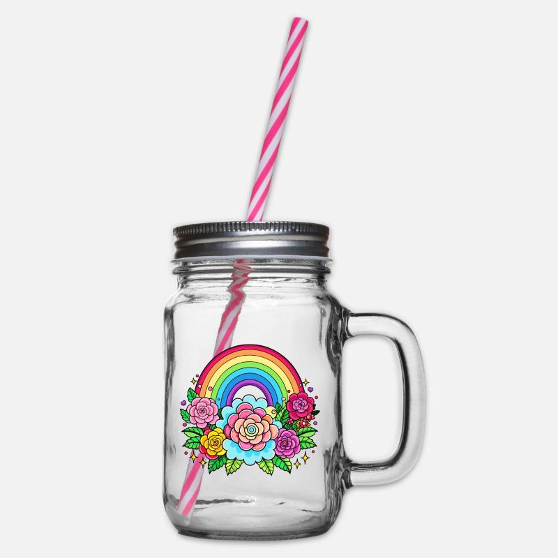 Blumiger Regenbogen - Henkelglas mit Schraubdeckel - Klar