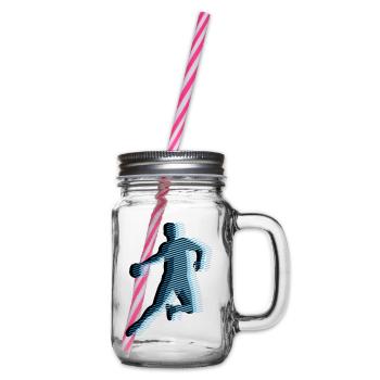 HANDBALL Streifenraster 3C - Henkelglas mit Schraubdeckel - Klar - Rechts