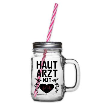 Hautarzt mit Herz Geschenk - Henkelglas mit Schraubdeckel - Klar - Rechts
