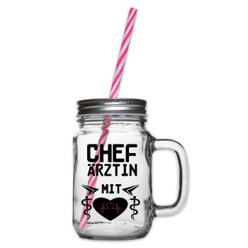 Chefärztin mit Herz Geschenk - Henkelglas mit Schraubdeckel - Klar - Rechts