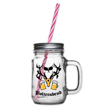 Hirsch Polterabend JGA Maß Bier Prost - Henkelglas mit Schraubdeckel - Klar - Rechts
