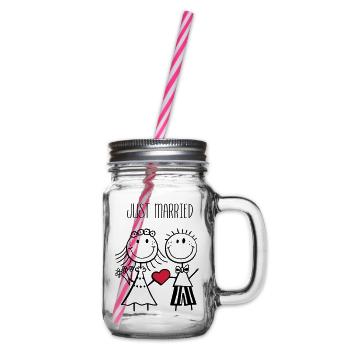 Just Married newlyweds - wedding - gift - Glass jar with handle and screw cap - clear - Right