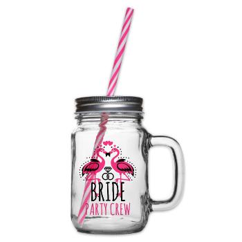 Bride Braut Party Crew JGA Flamingos Eheringe 103 - Henkelglas mit Schraubdeckel - Klar - Rechts