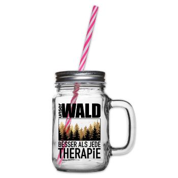 Unser Wald - besser als jede Therapie! Wald Natur - Henkelglas mit Schraubdeckel - Klar - Rechts