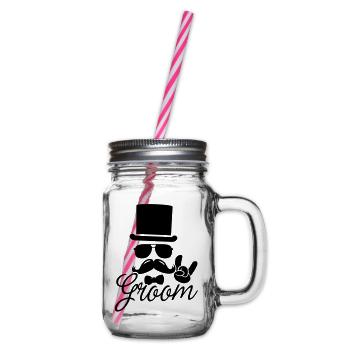 Groom Wedding Marriage Stag do night bachelor - Glass jar with handle and screw cap - clear - Right