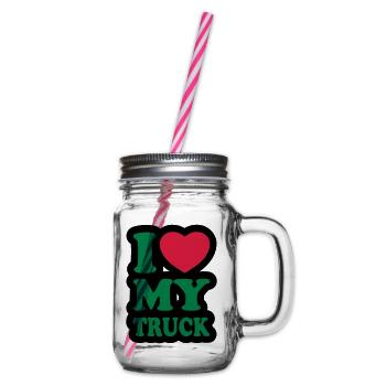 I love my truck - Glass jar with handle and screw cap - clear - Right