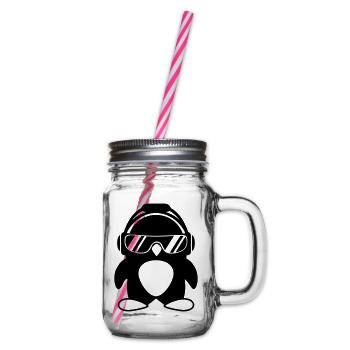Penguin with headphones - Glass jar with handle and screw cap - clear - Right