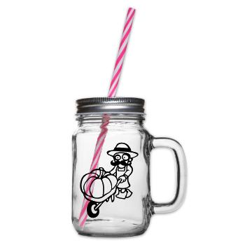 drawing gardener jardine jardin vegan fun - Glass jar with handle and screw cap - clear - Right