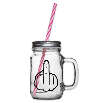 mittelfinger_black - Henkelglas mit Schraubdeckel - Klar - Rechts