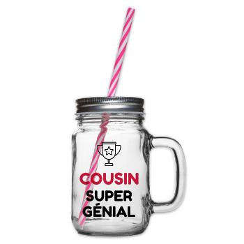 Cousin - Cousine - Famille - Bébé - Naissance - Glass jar with handle and screw cap - clear - Right